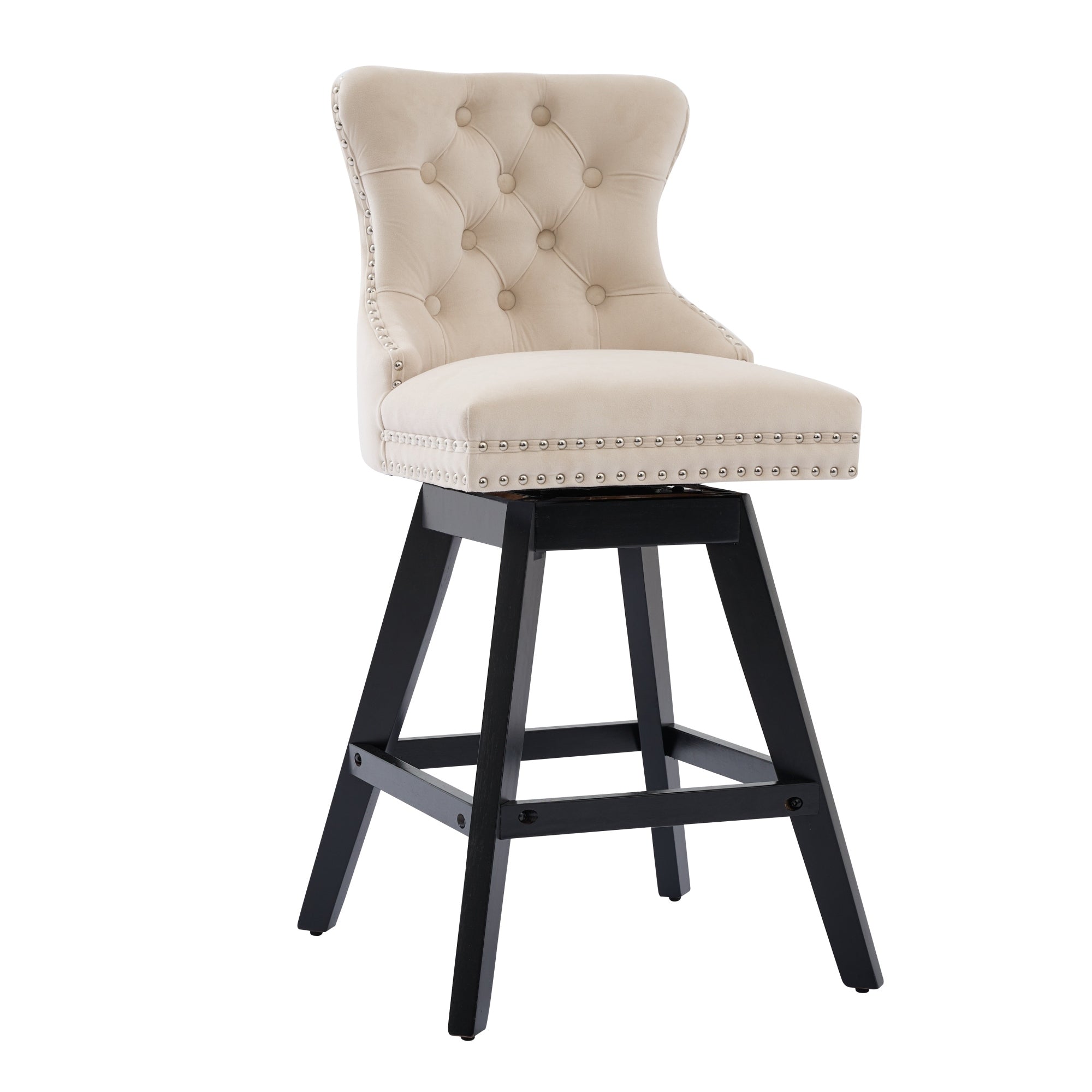 Swivel Velvet Barstools with Button Tufted Decoration (Set of 2)
