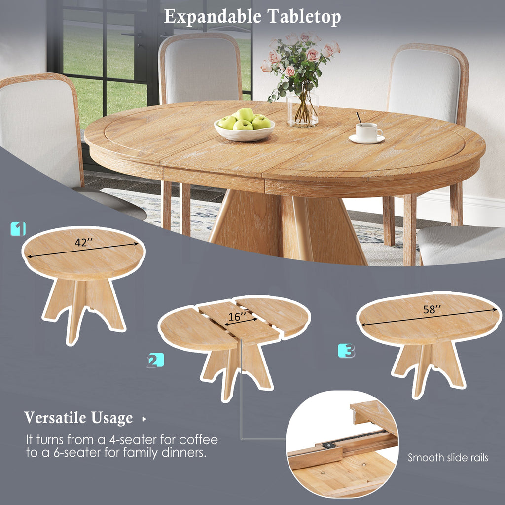 Vintage Extendable Dining Table Set with 4 Upholstered Chairs
