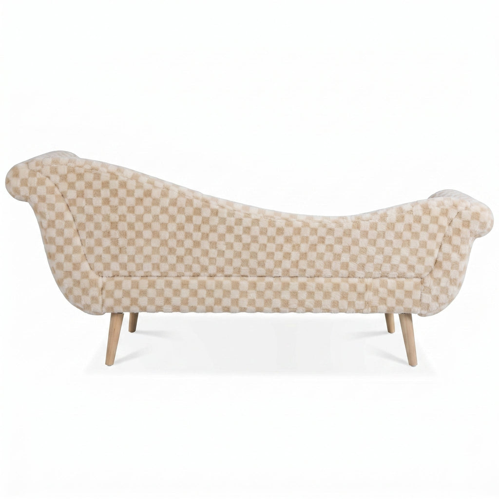 Classic Diamond Pattern Fabric Paired with Elegant Scroll Arms