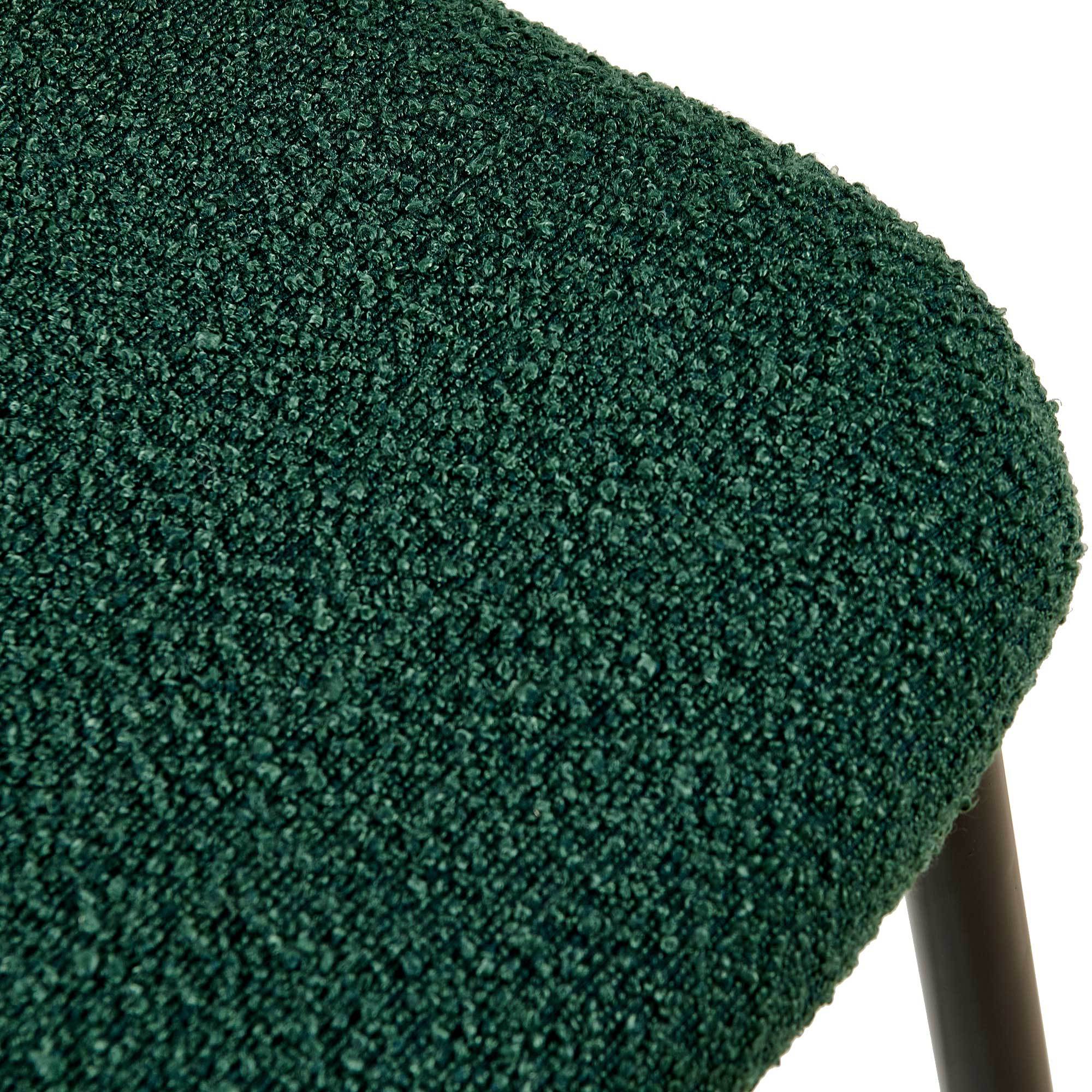 Green Rattan Boucle Dining Chairs with Natural Cane Back (Set of 2)
