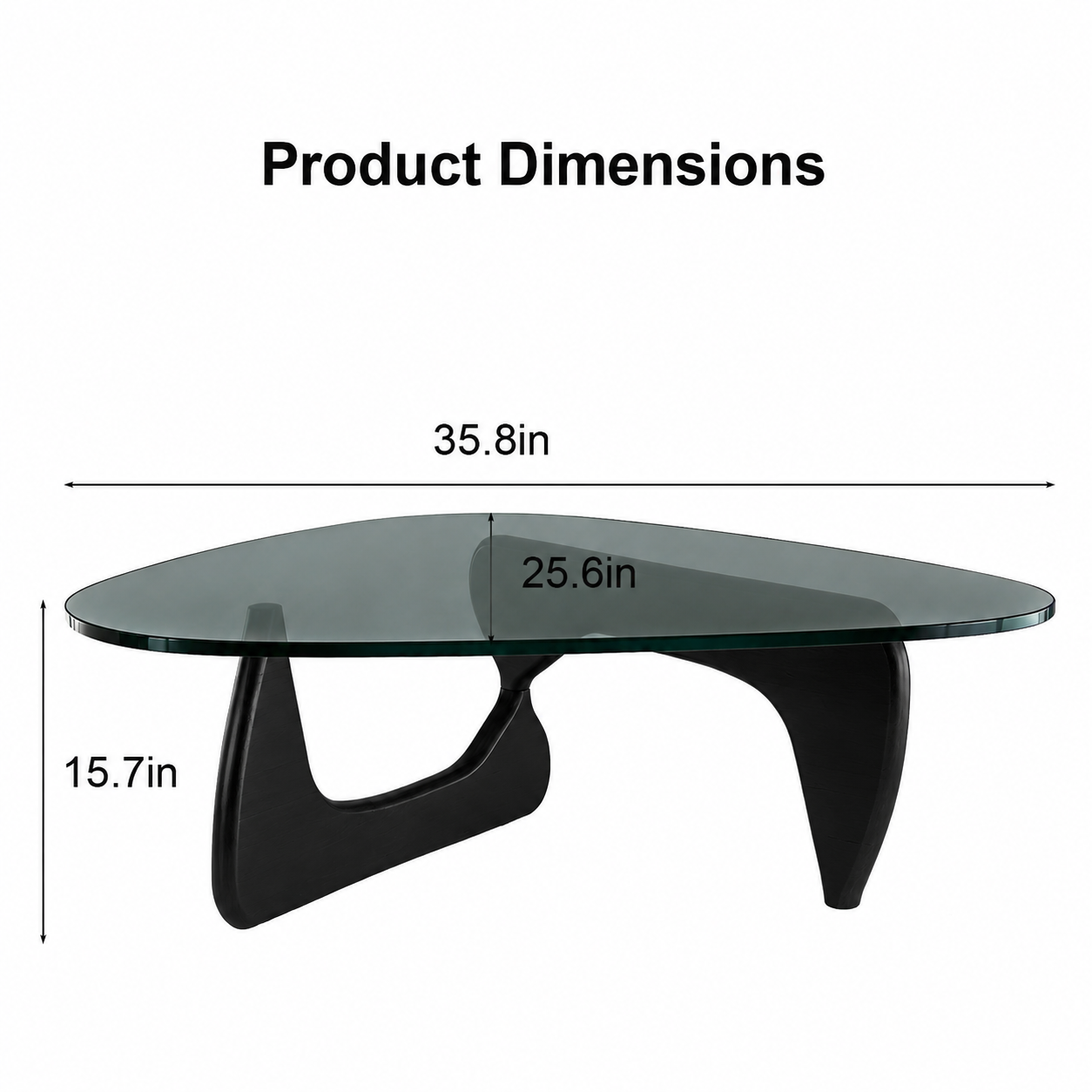 35.8' x 25.6' x 15.7' Mid Century Modern Glass Coffee Table