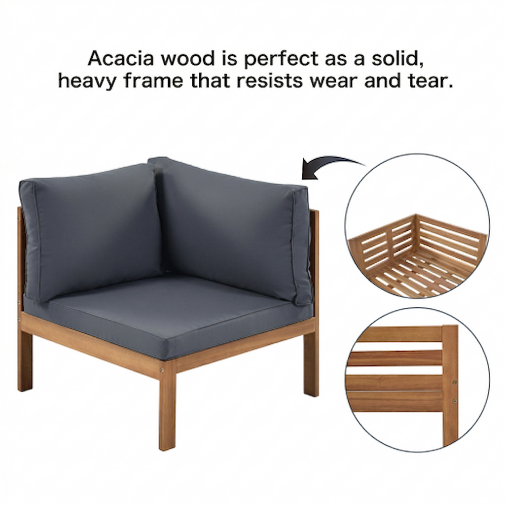 Acacia wood outdoor sofa set UV resistant water resistant cushions durable metal frame ideal patio garden outdoor living