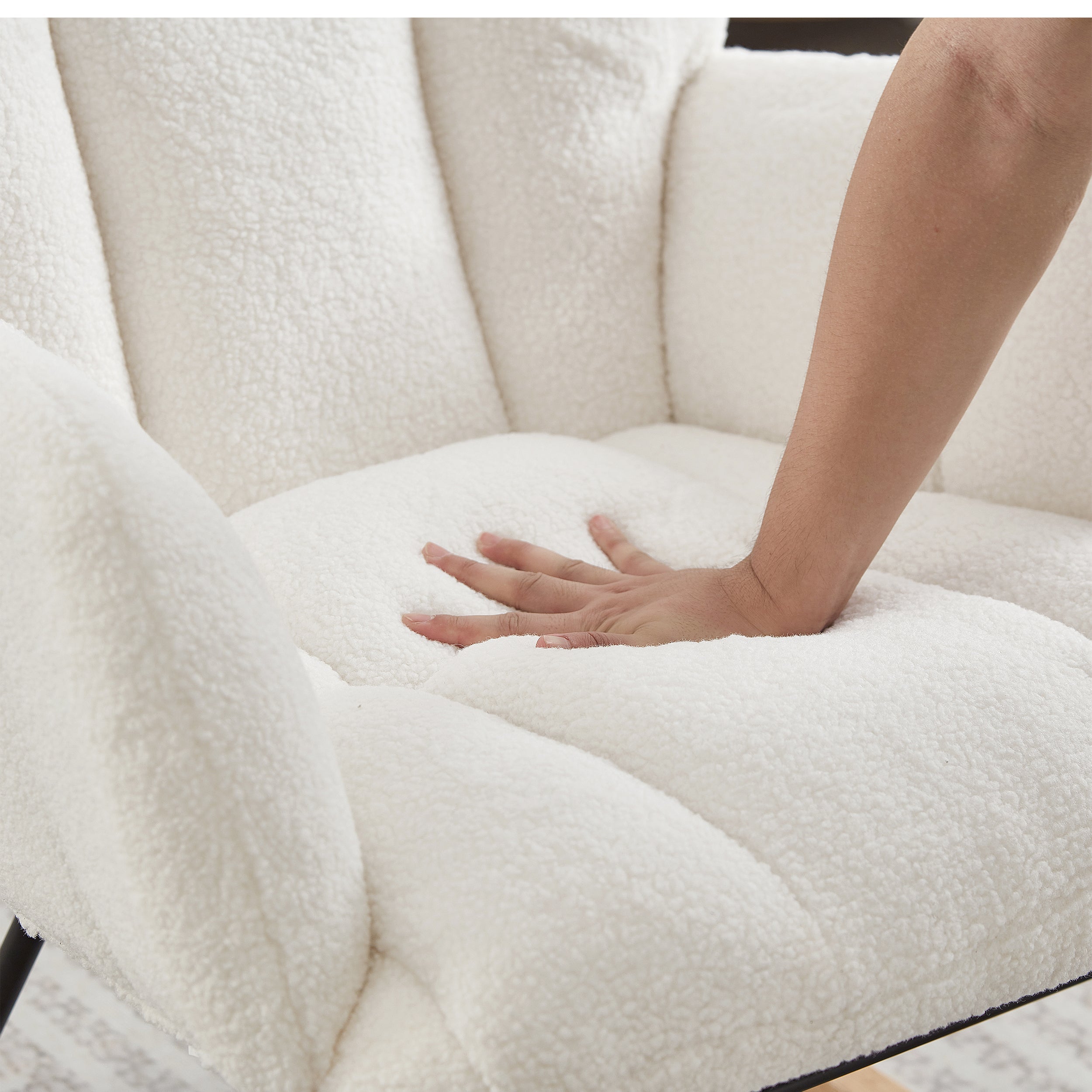 Tufted Upholstered Teddy Fabric Glider Rocking Chair