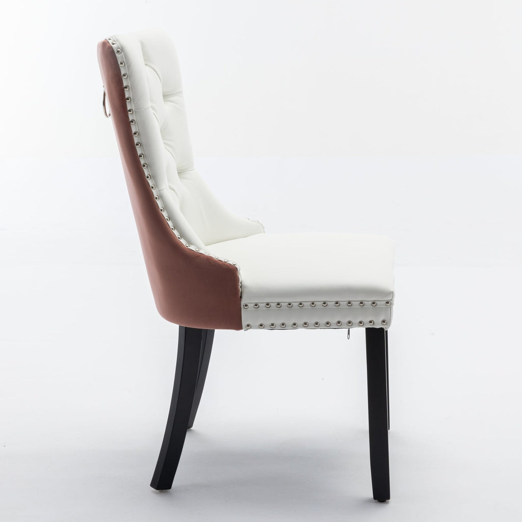 Tufted Solid Wood PU Upholstered Dining Chair with Wood Legs (Set of 2)