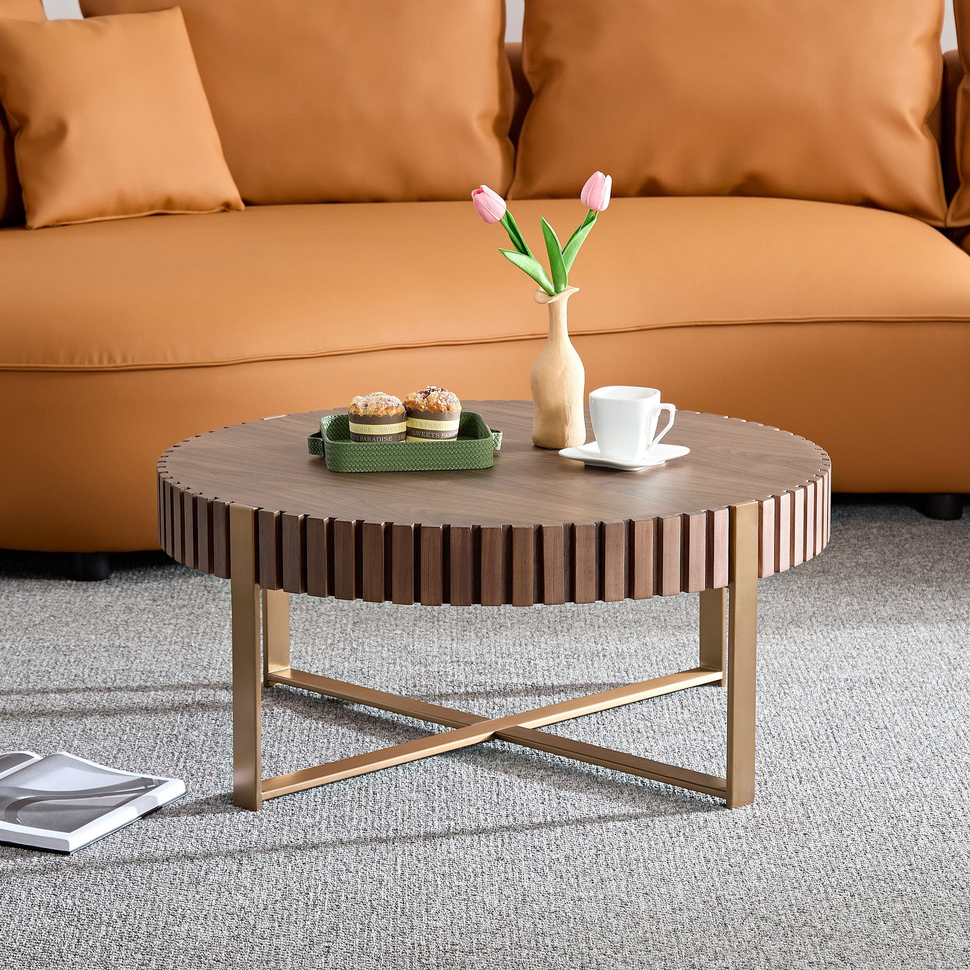 Modern Handcraft Drum Round Coffee Table