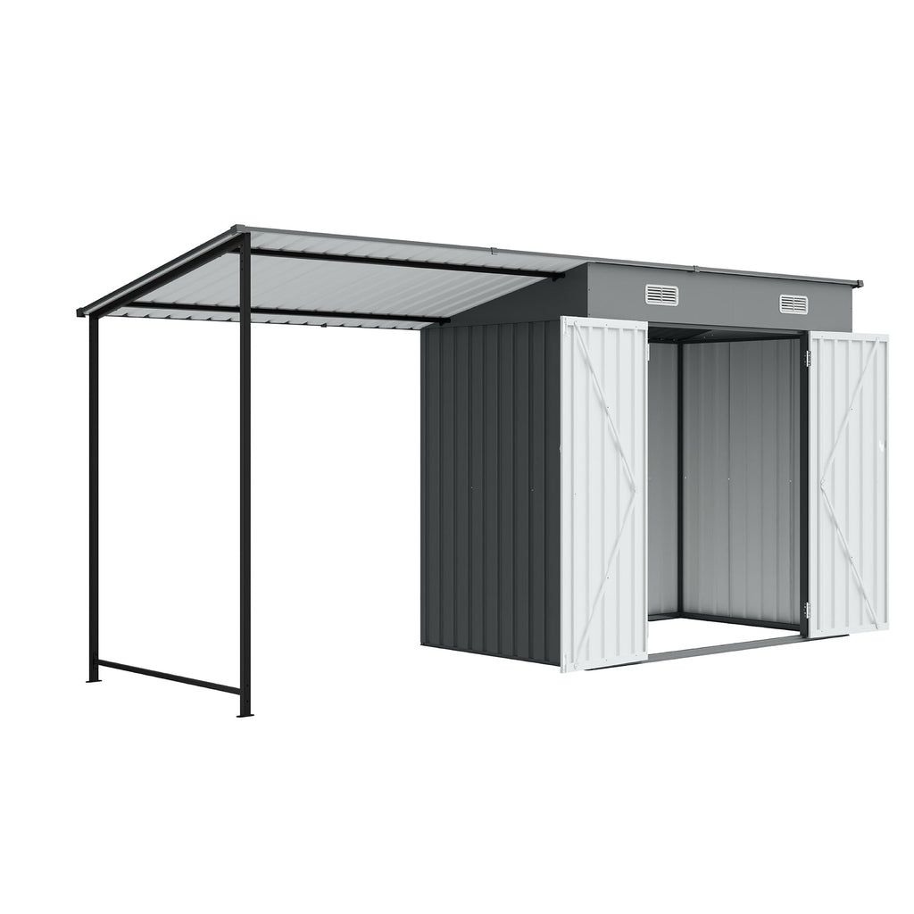 12x4 Ft Metal Lean To Shed With Pergola 2 In 1 Storage Shed Gazebo Combo