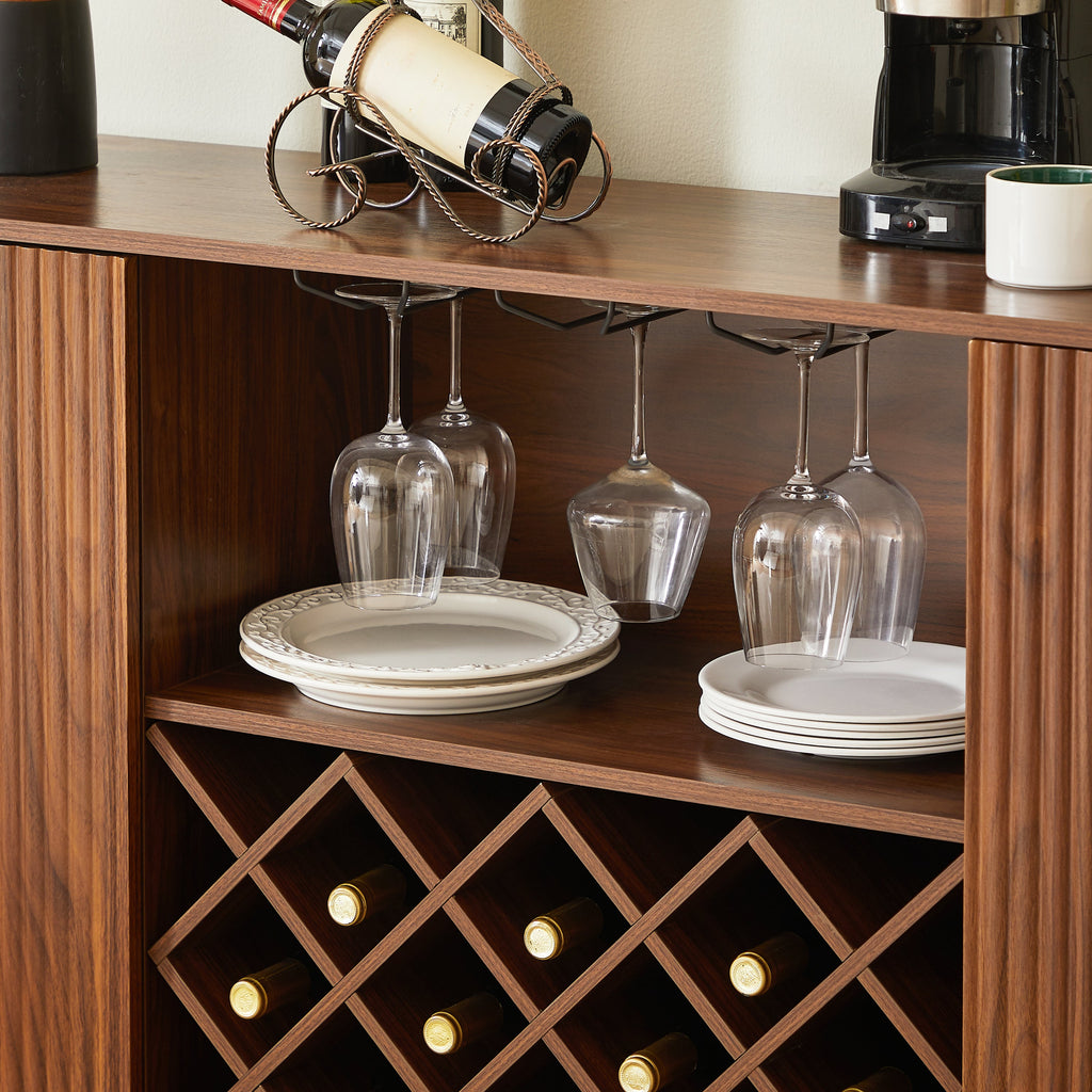 58' Wavy Curve Sideboard-Multifunctional Cabinet with Wine Storage