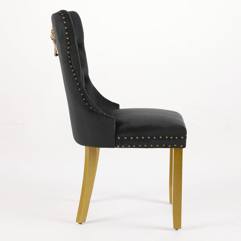 Mid-Century Velvet Dining Chairs with Lion Head Pull Ring (Set of 2)