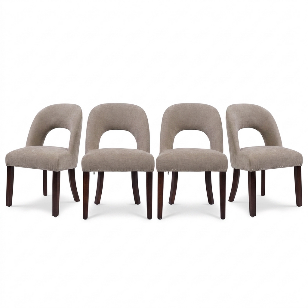 Firmoz Farmhouse Hollow Back Dining Chairs with Nailhead Trim & Rubberwood Legs