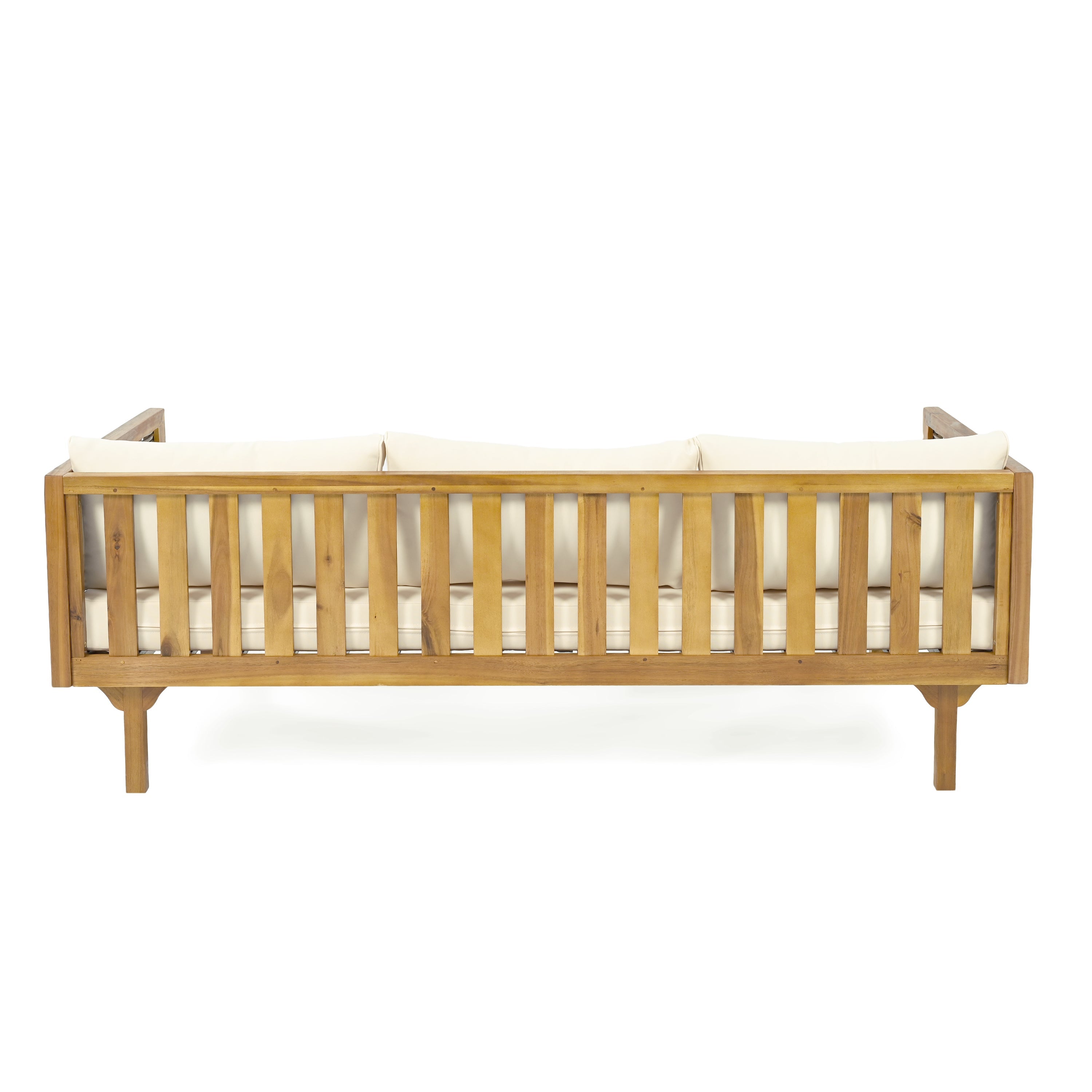 3 Seater Acacia Wood Daybed with Rattan Arms Beige Cushion