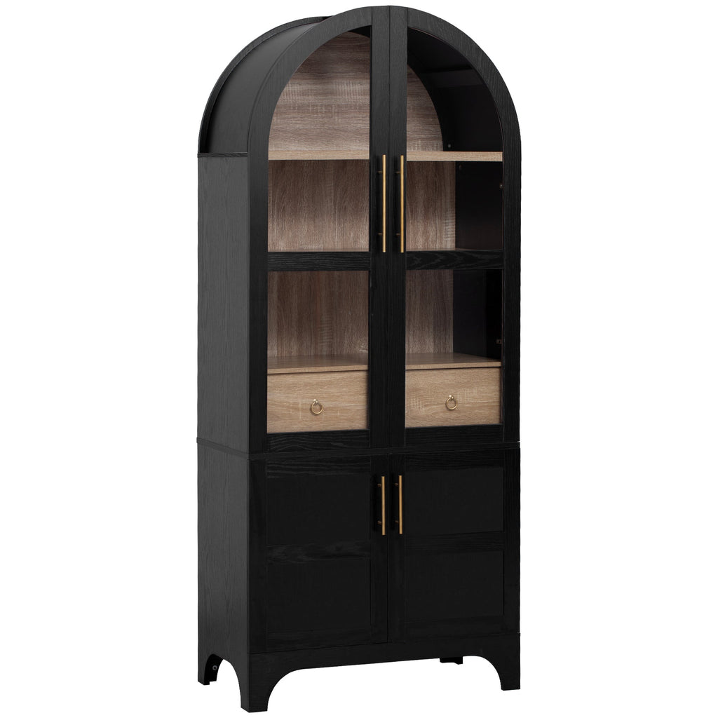 71" Tall Arched Farmhouse Kitchen Pantry Cabinet with Door Shelves
