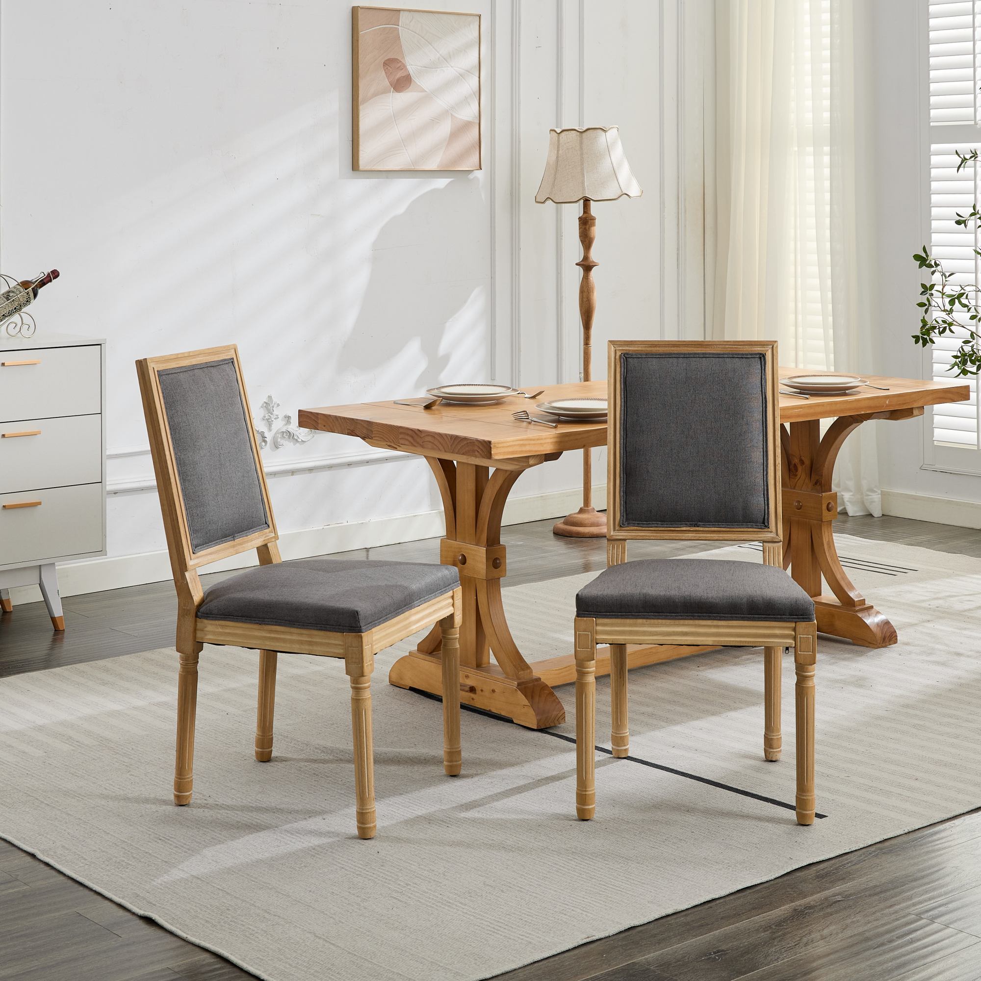 French Louis Dining Chairs with Square Backrest (Set of 2)