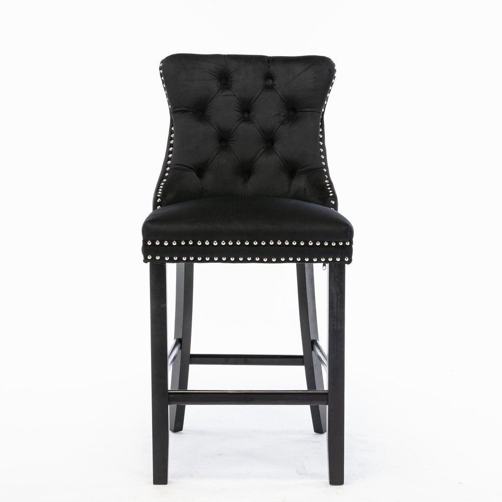 Contemporary Velvet Upholstered Barstools with Button Tufted Decoration (Set of 2)