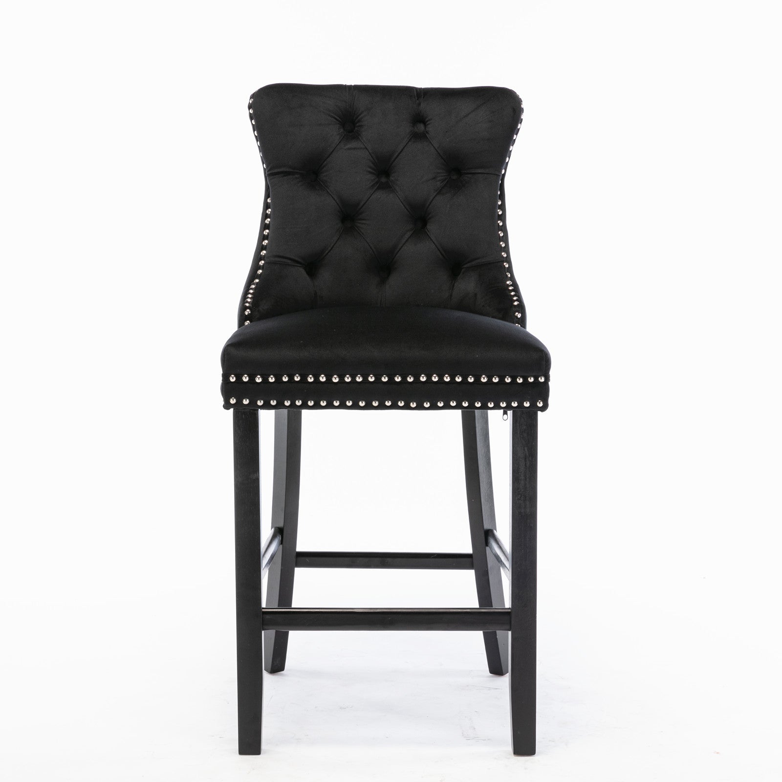 Contemporary Velvet Upholstered Barstools with Button Tufted Decoration (Set of 2)