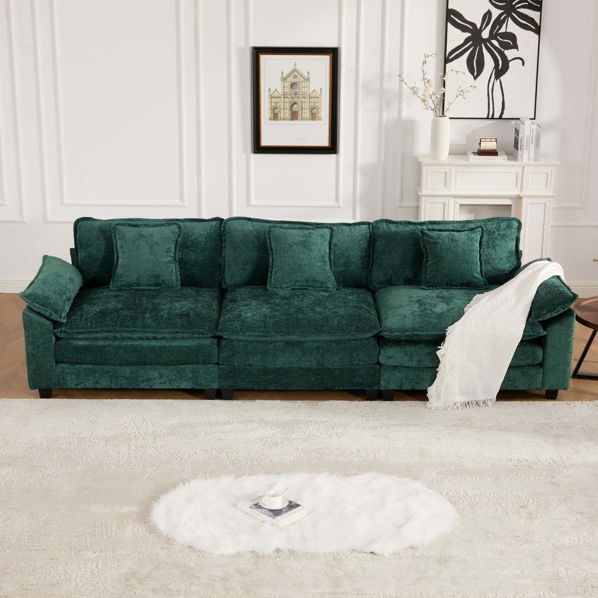Modern Comfy Upholstered Seat Cushion Sectional Couch (Ottoman is Not Included)