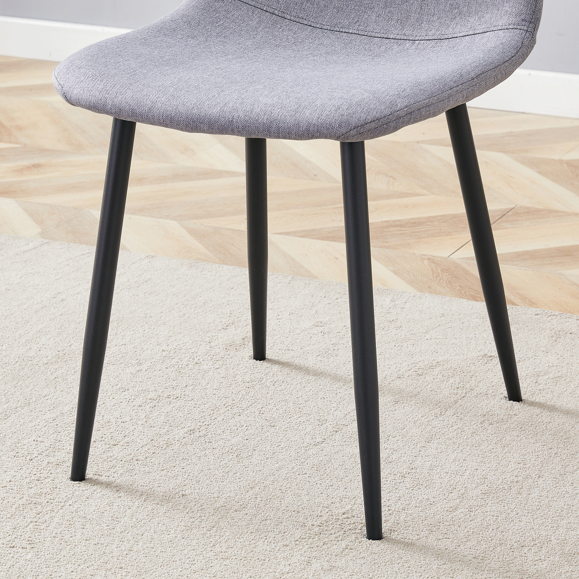 Luxury Simple Chair Black Linen Dining Chair  (Set of 4)