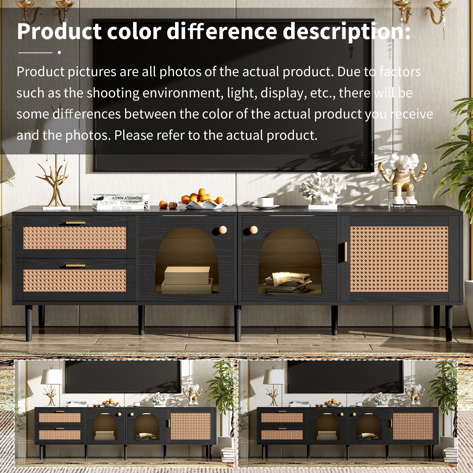 70" Rattan LED Light Entertainment TV Stand