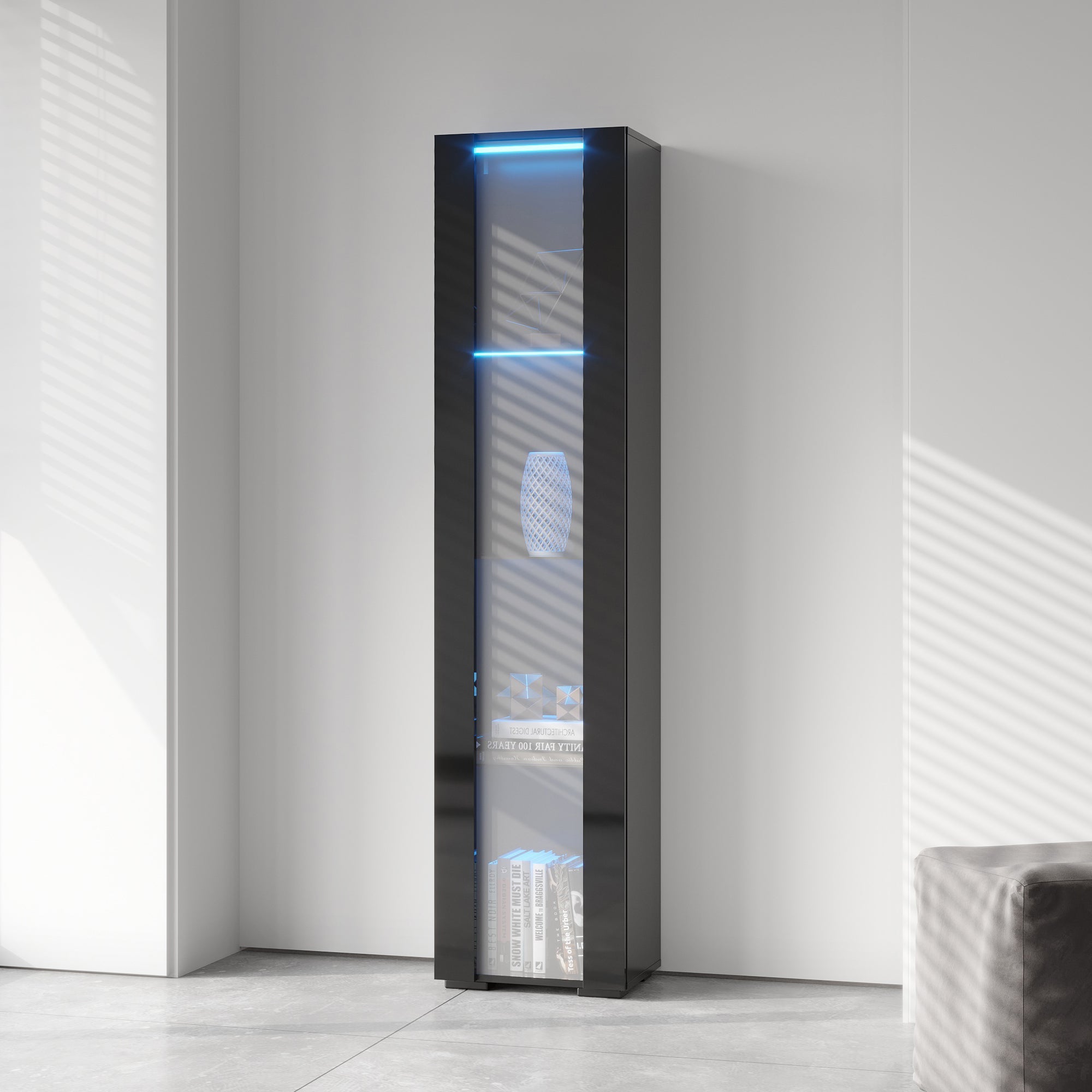 Black Side Cabinet with Aluminum Strip Lamp