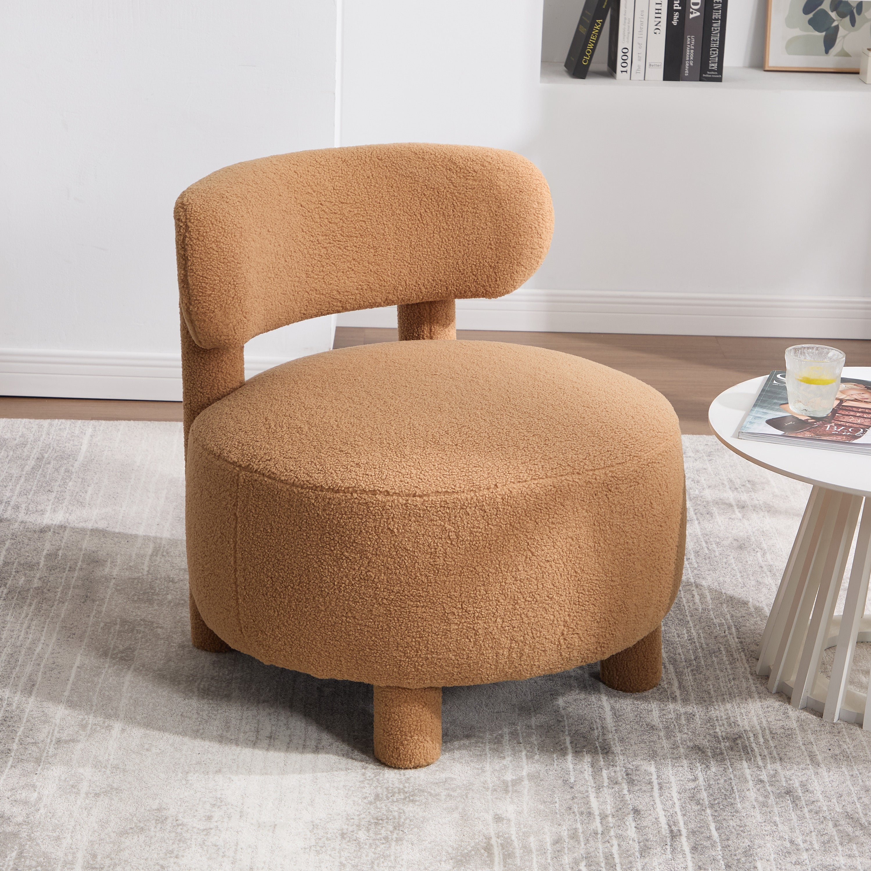 Fur/Teddy Fabric Armless Accent Chair with Curved Backrest