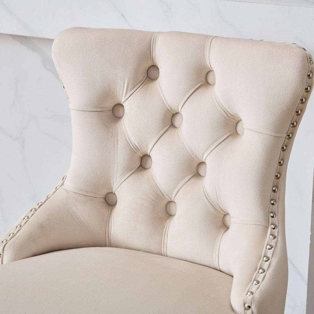 Swivel Velvet Barstools with Button Tufted Decoration (Set of 2)