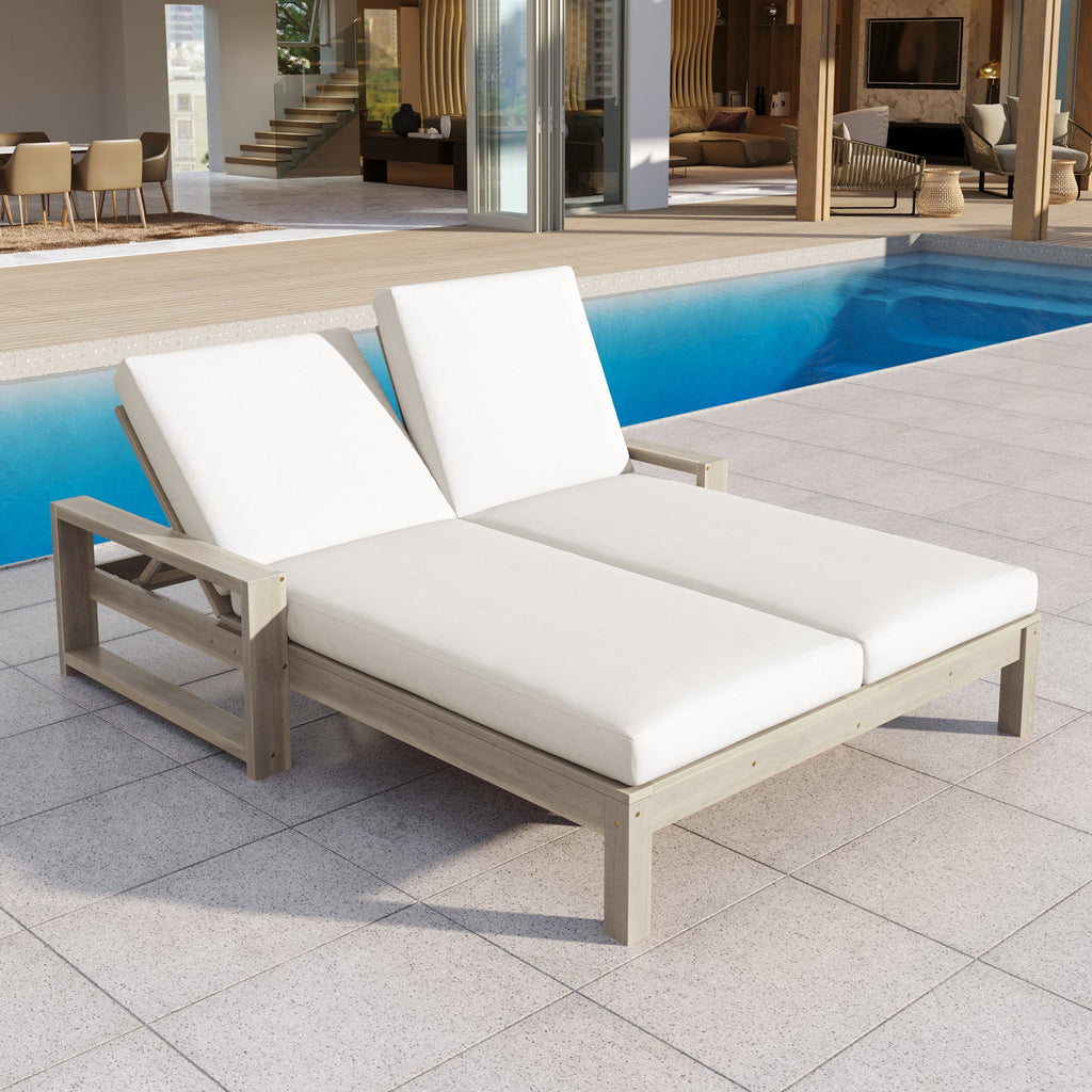 Double chaise lounge 5 position adjustable backs cushioned ideal for patio poolside relaxation