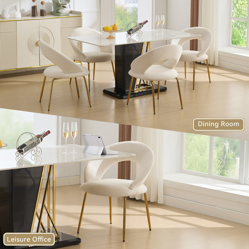 Velvet/Teddy Fabric Dining Chairs with Curved Backrest