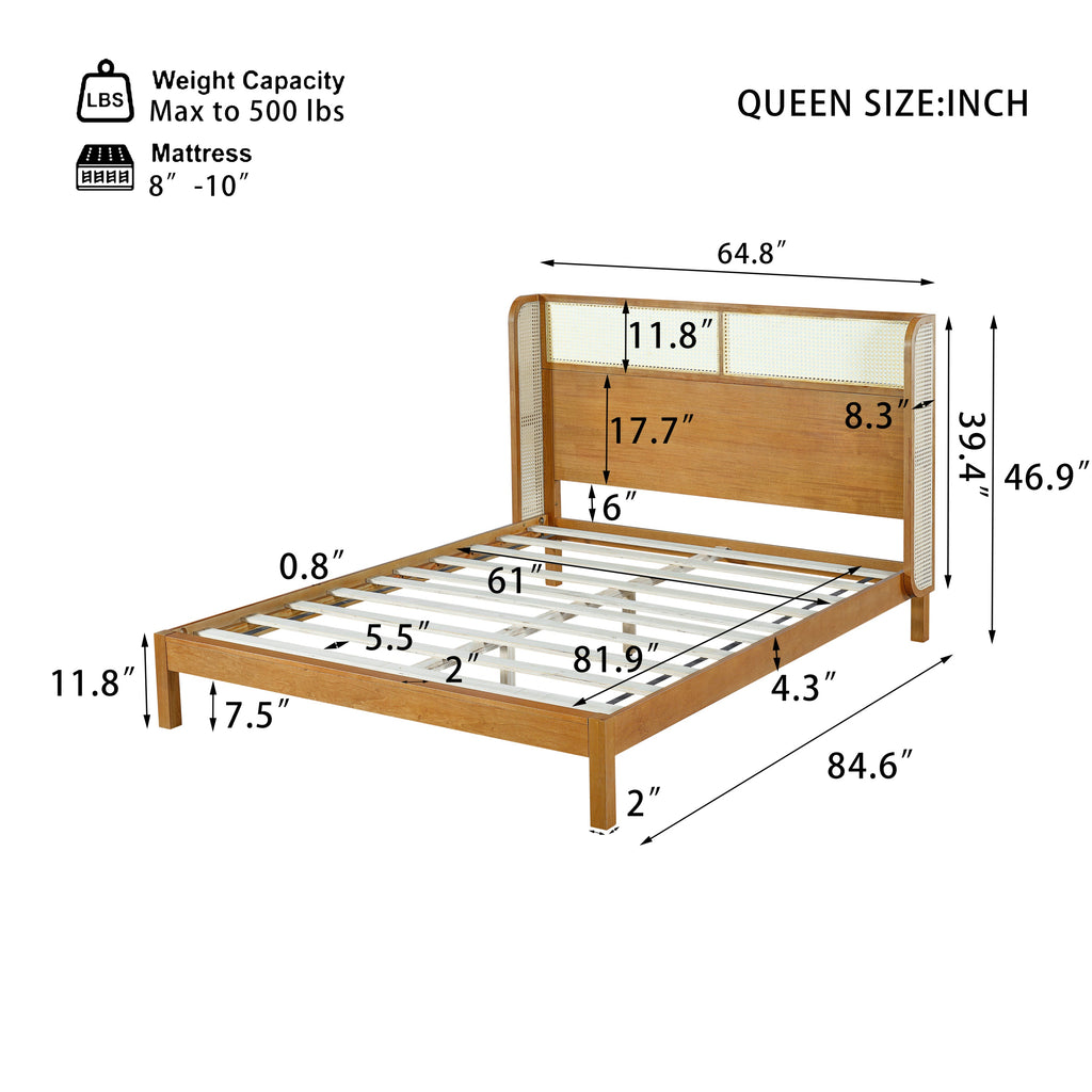 Mid Century Modern Bed With Natural Color Headboard