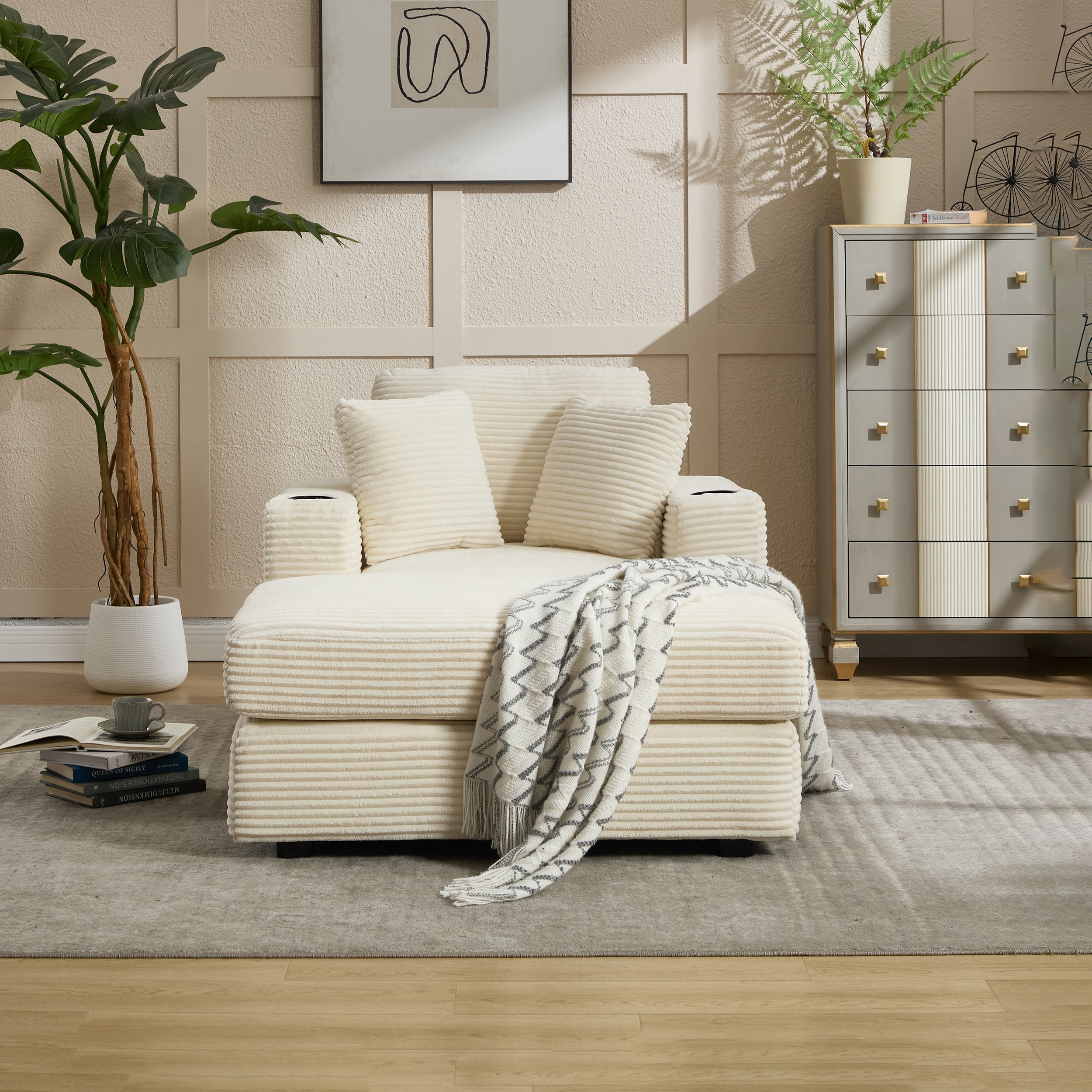 Corduroy Upholstered Chaise Lounge Sofa