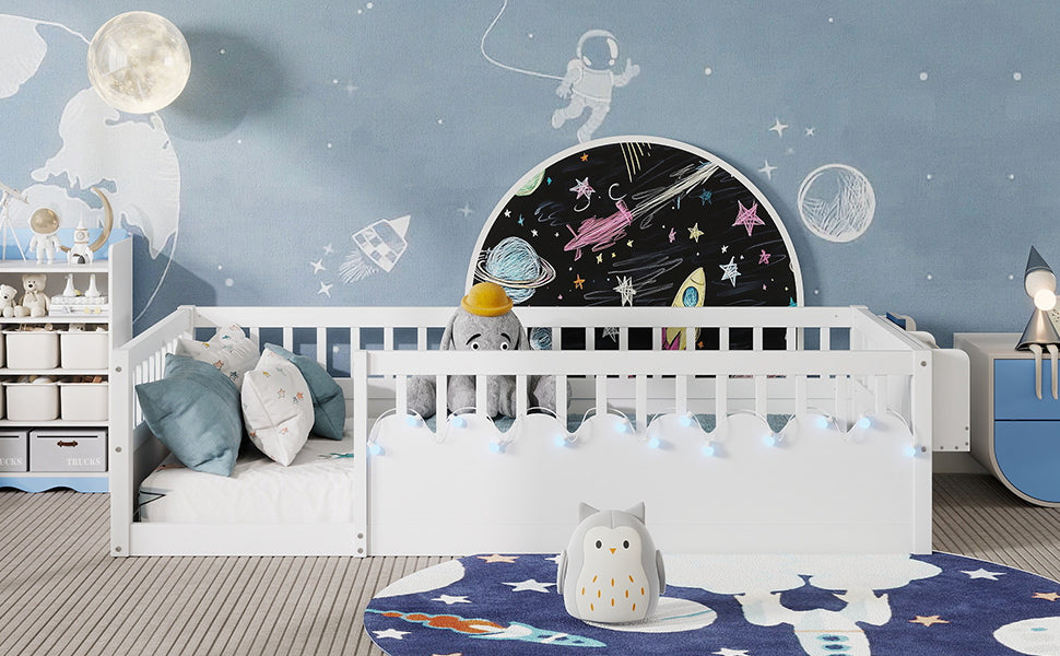 Twin/Full Montessori Floor Kids Bed Frame with High Rails