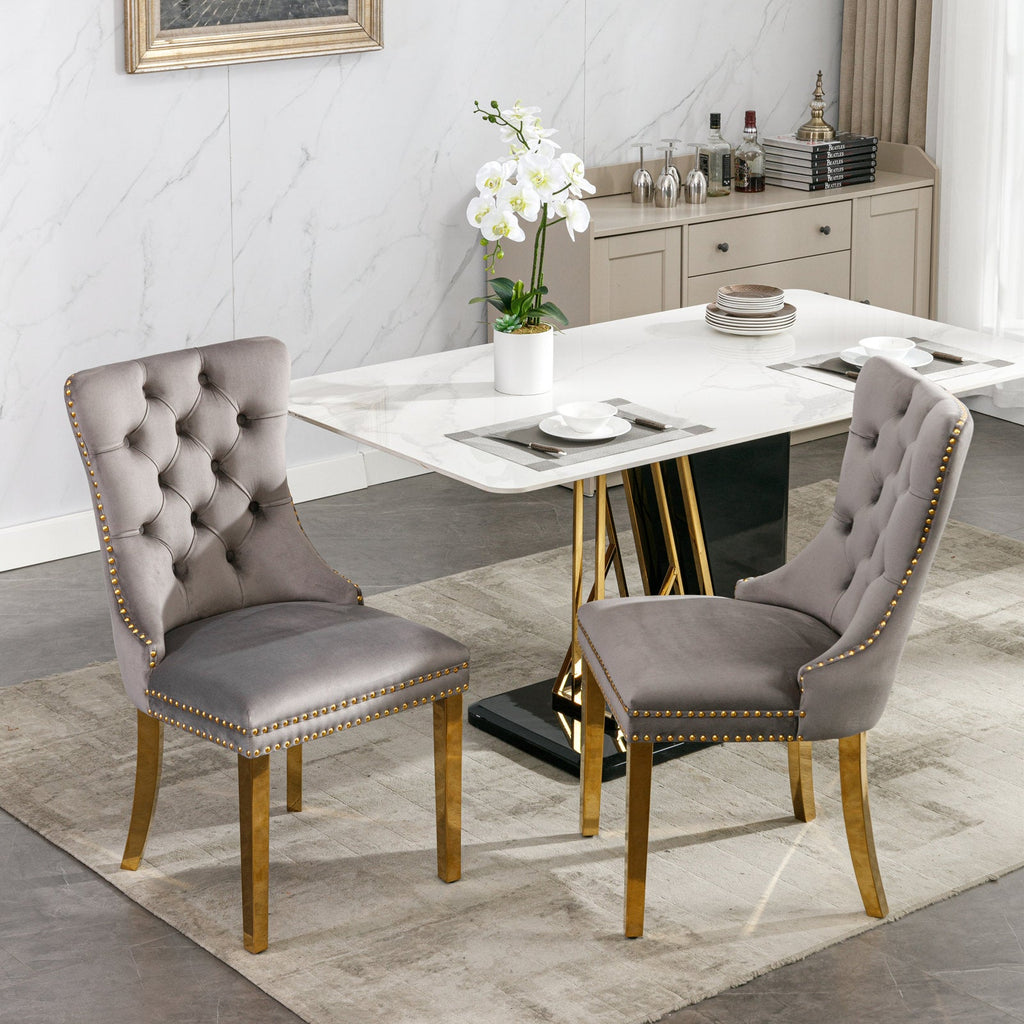 Modern High-end Tufted Solid Wood Velvet Dining Chair(Set of 2)