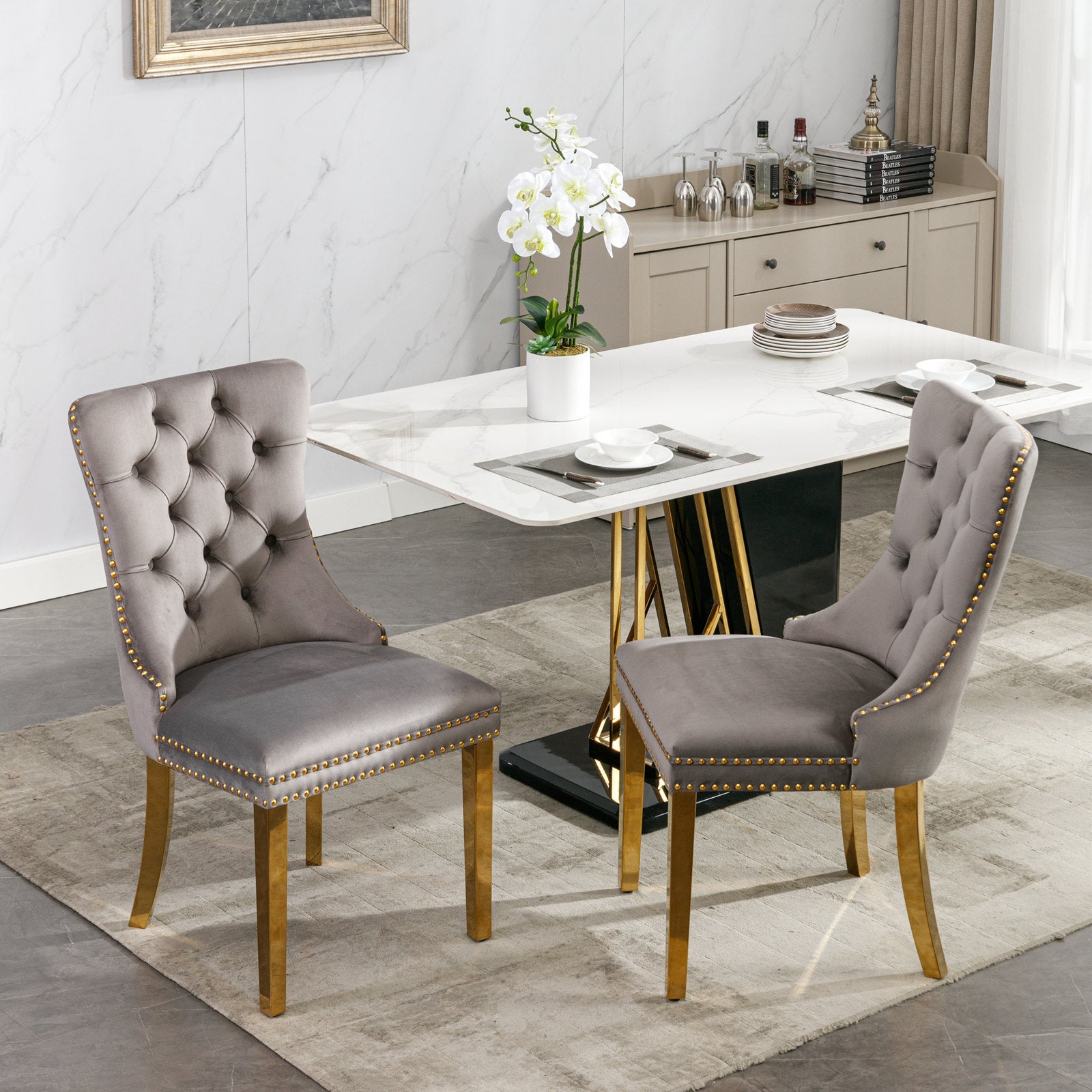 Modern High-end Tufted Solid Wood Velvet Dining Chair(Set of 2)