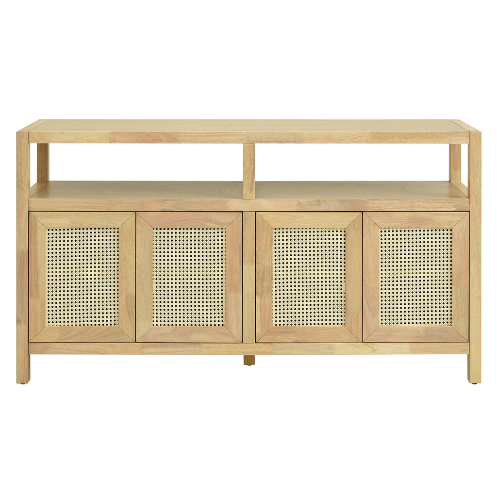 Bohemian Style Rattan Storage Cabinet with 3-position Adjustable Shelves