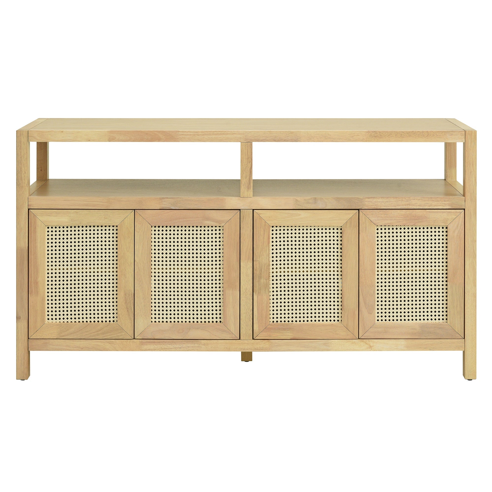 Bohemian Style Rattan Storage Cabinet with 3-position Adjustable Shelves