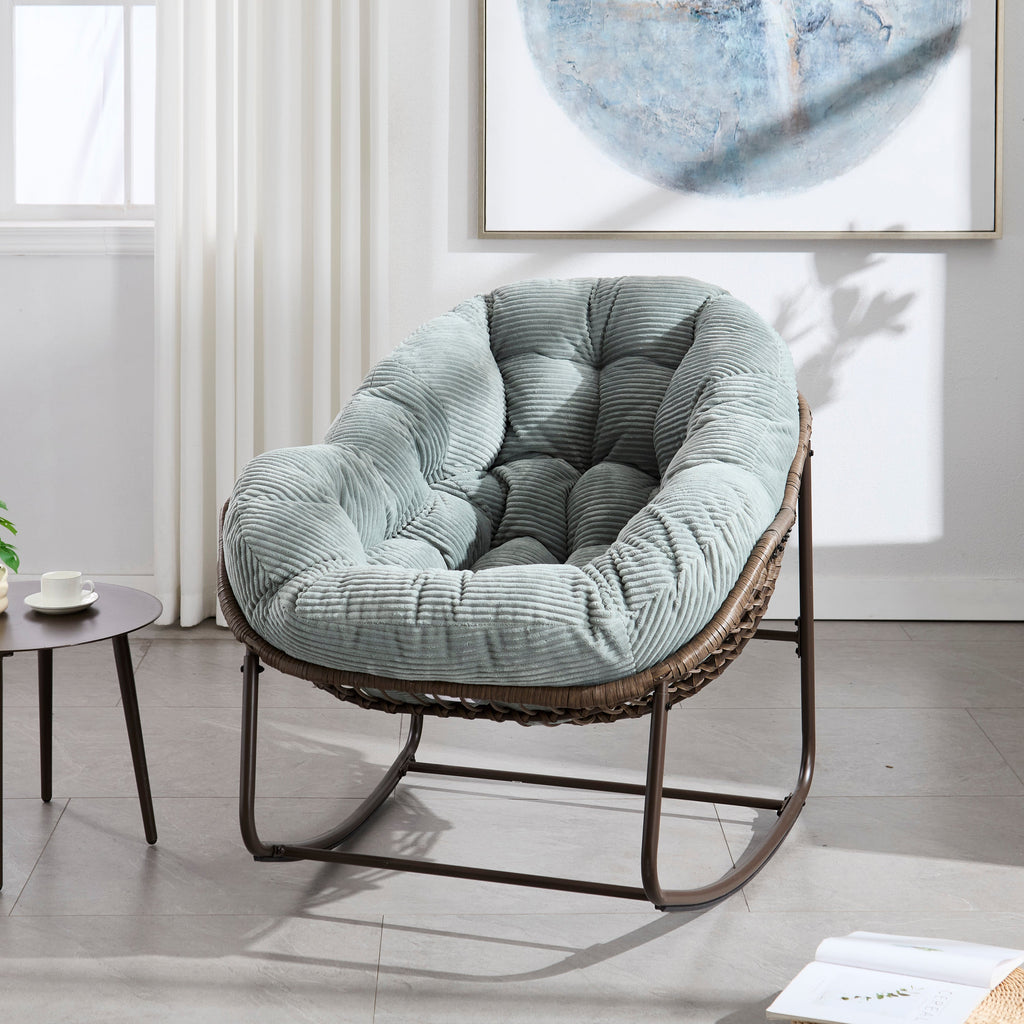 Outdoor Rattan Rocking Recliner Chair with Padded Cushion