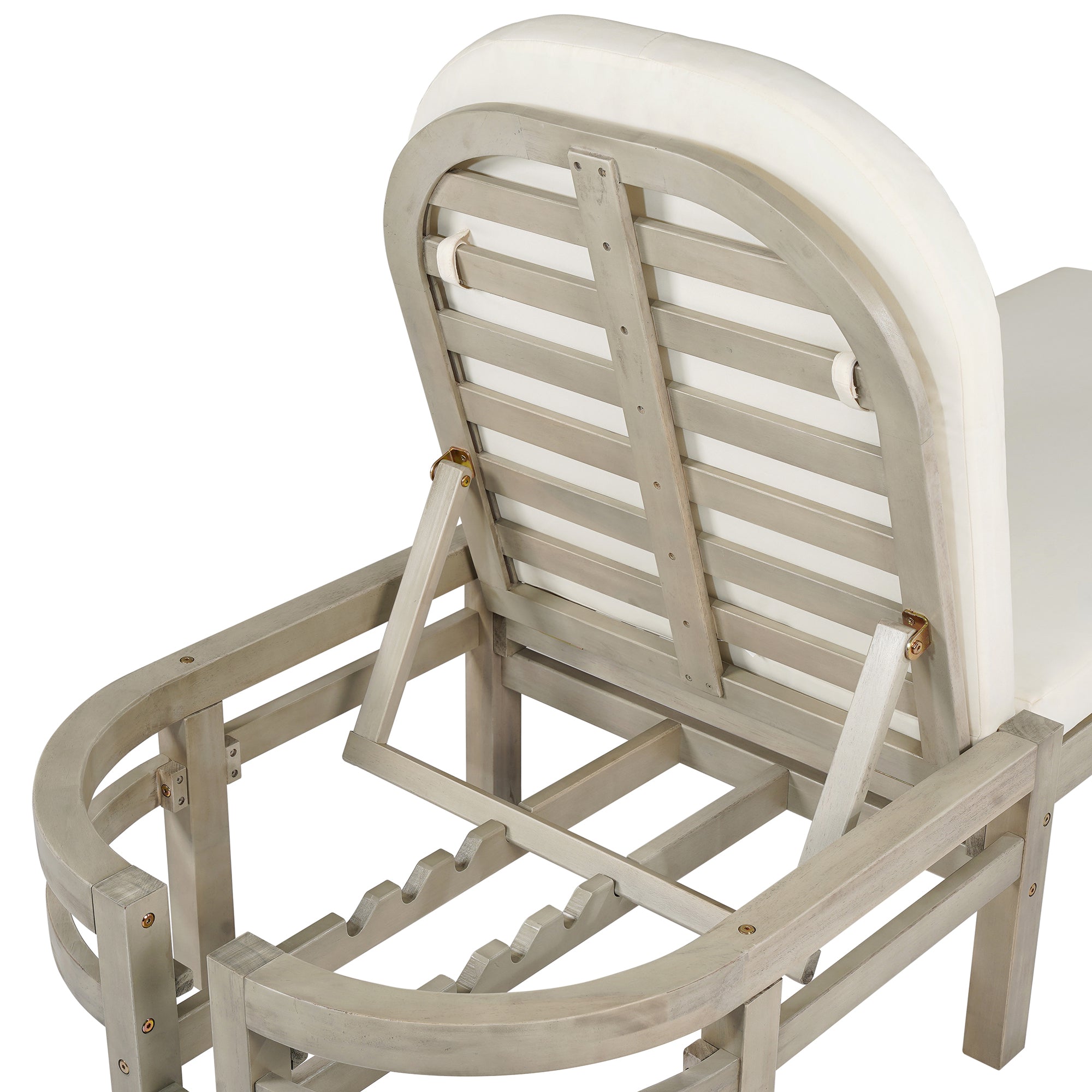 Acacia Wood Chaise Lounge Chairs 5-Position Adjustable Backrest for Patio Poolside