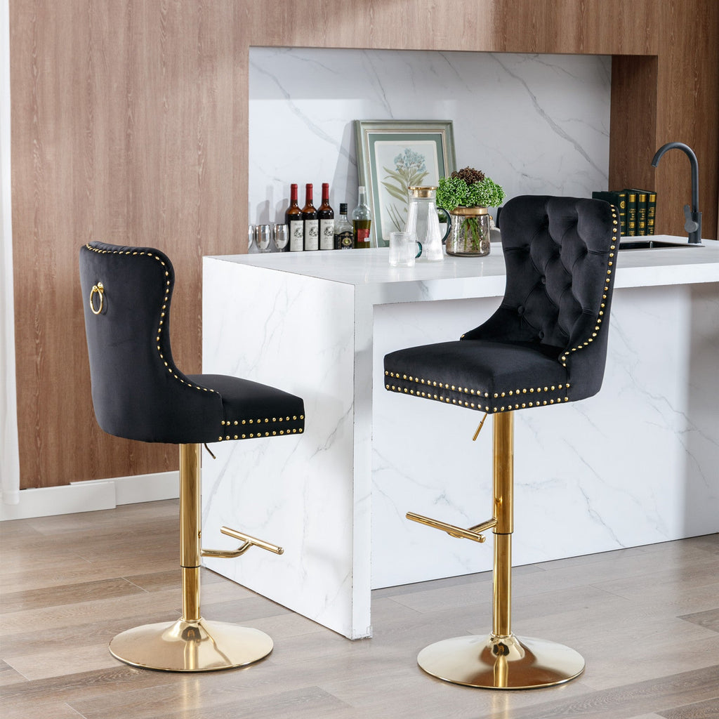 Modern Upholstered Swivel Velvet Barstools (Set of 2)