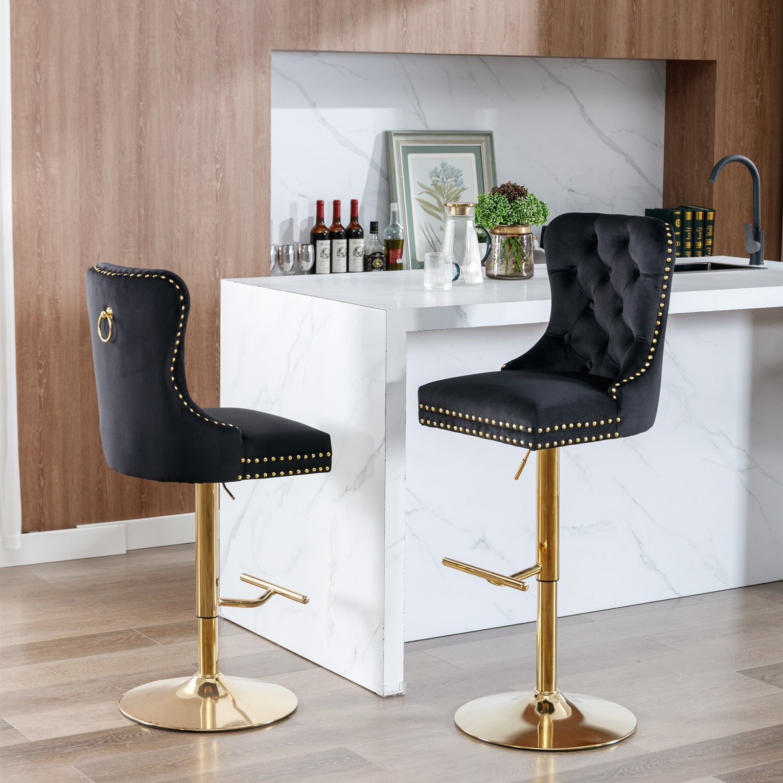 Modern Upholstered Swivel Velvet Barstools (Set of 2)