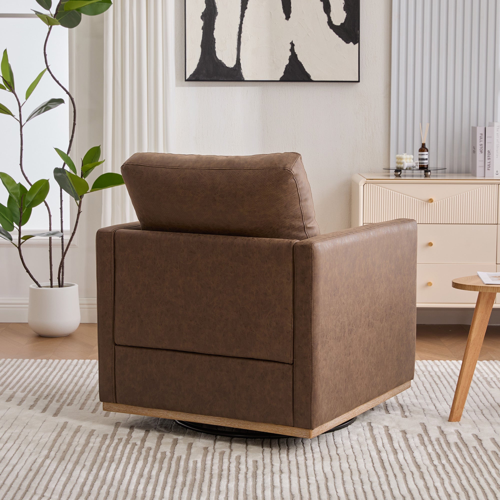 Modern Square Chenille Upholstered Swivel Accent Chair