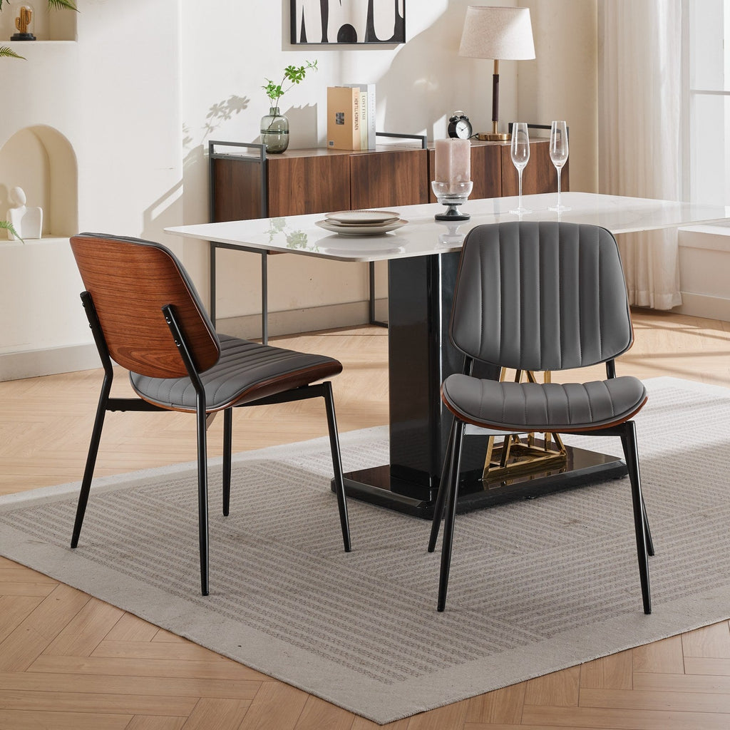 Mid Century Modern Retro Faux Leather Dining Chairs with Walnut Bentwood (Set of 2)