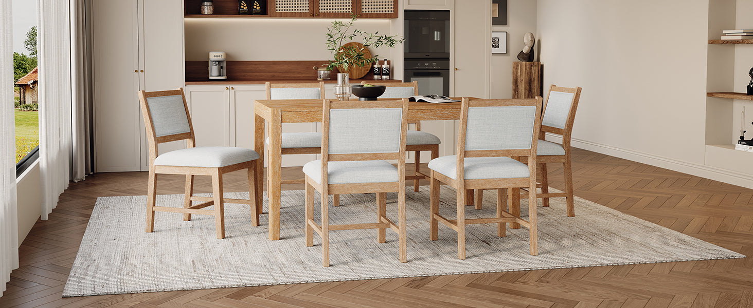 7-Piece Retro Rectangular Wood Dining Table Set
