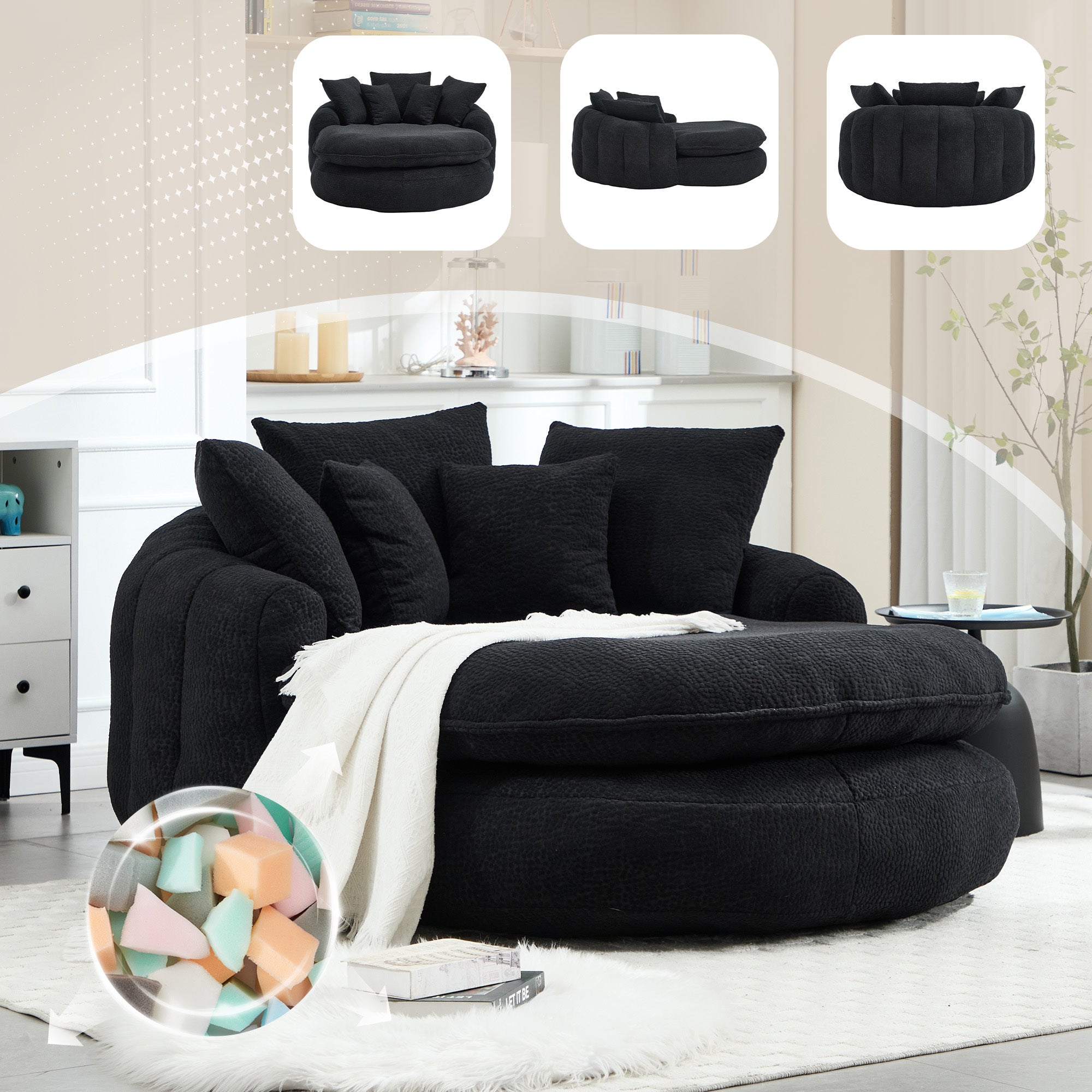 Oversized Oval Upholstered Bean Bag Sofa