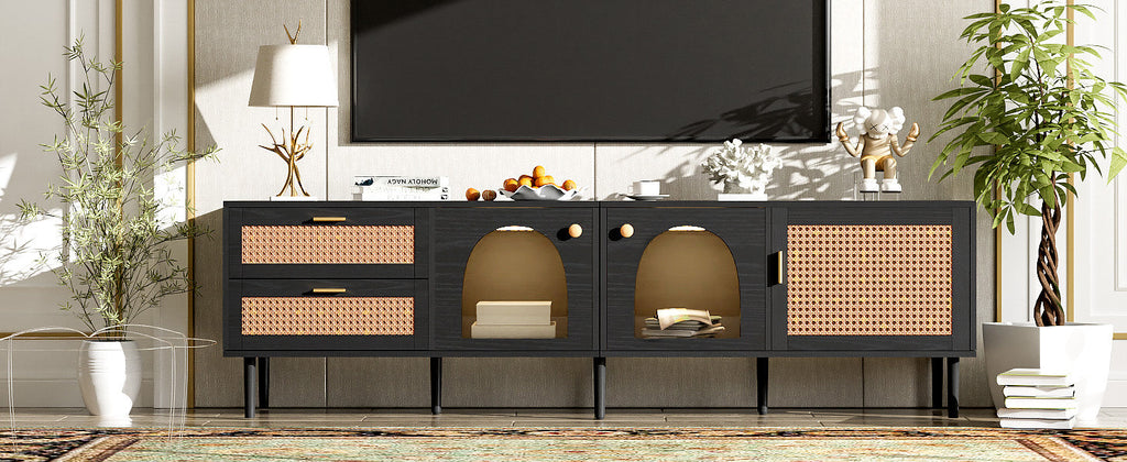 70" Rattan LED Light Entertainment TV Stand