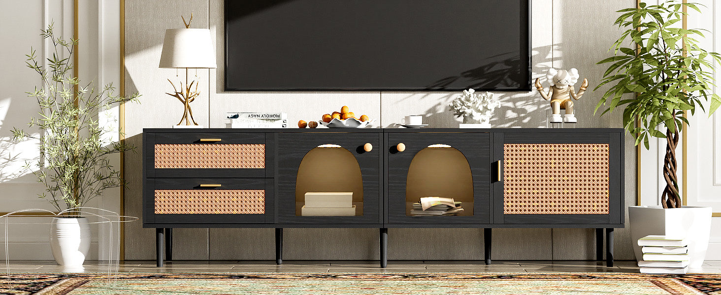 70" Rattan LED Light Entertainment TV Stand