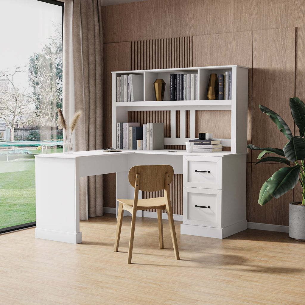Space-Saving Home Office Computer Workstation with Storage Shelves