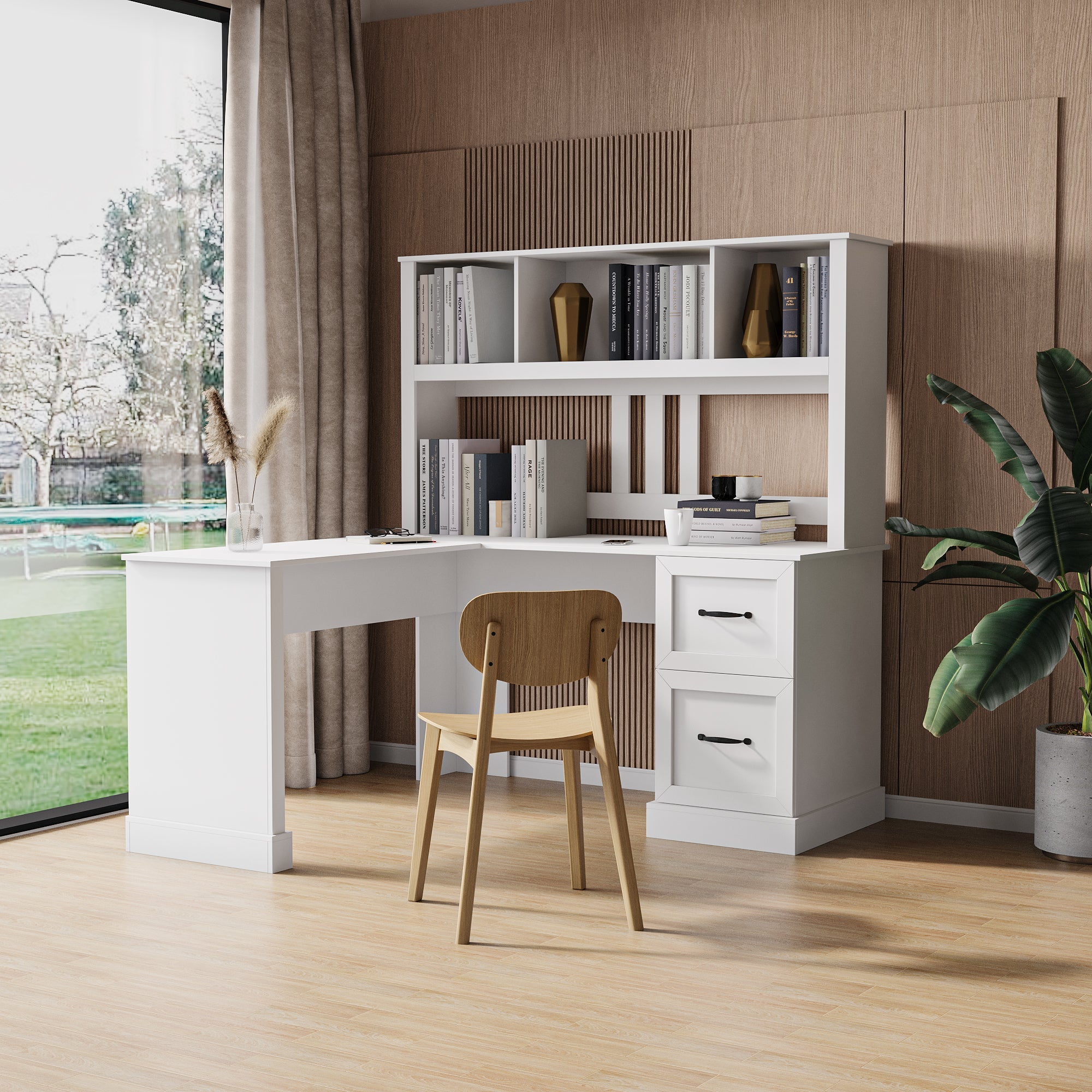 Space-Saving Home Office Computer Workstation with Storage Shelves