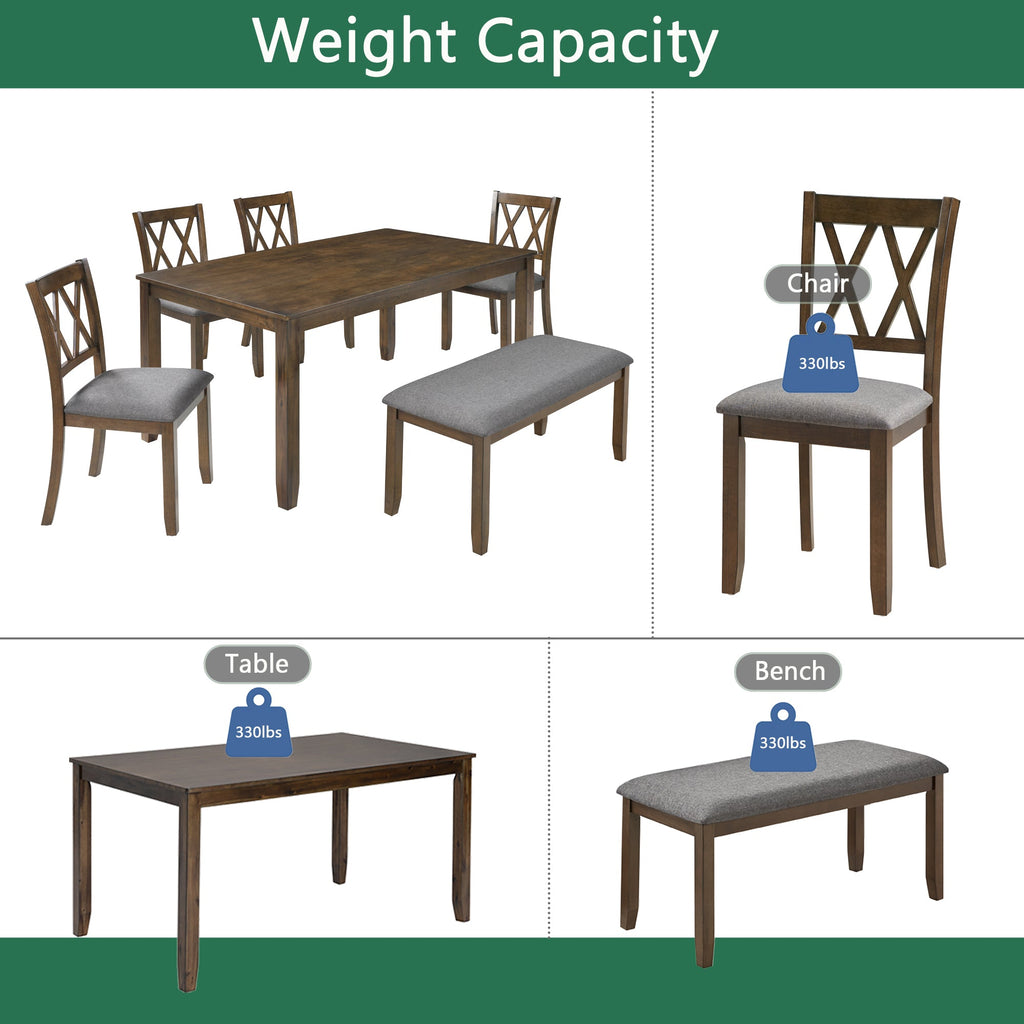 Elegant 6 Pieces Wooden Dining Table Set