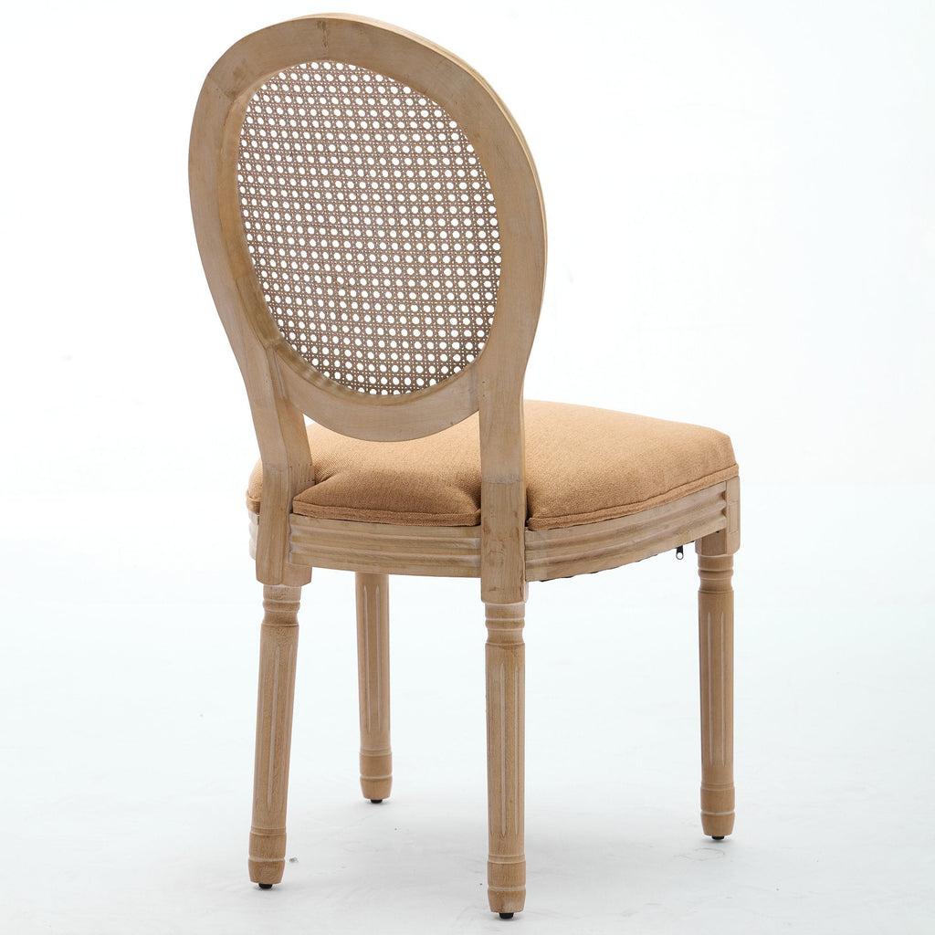 French Style Linen Fabric Rattan Back Dining Chairs (Set of 2)
