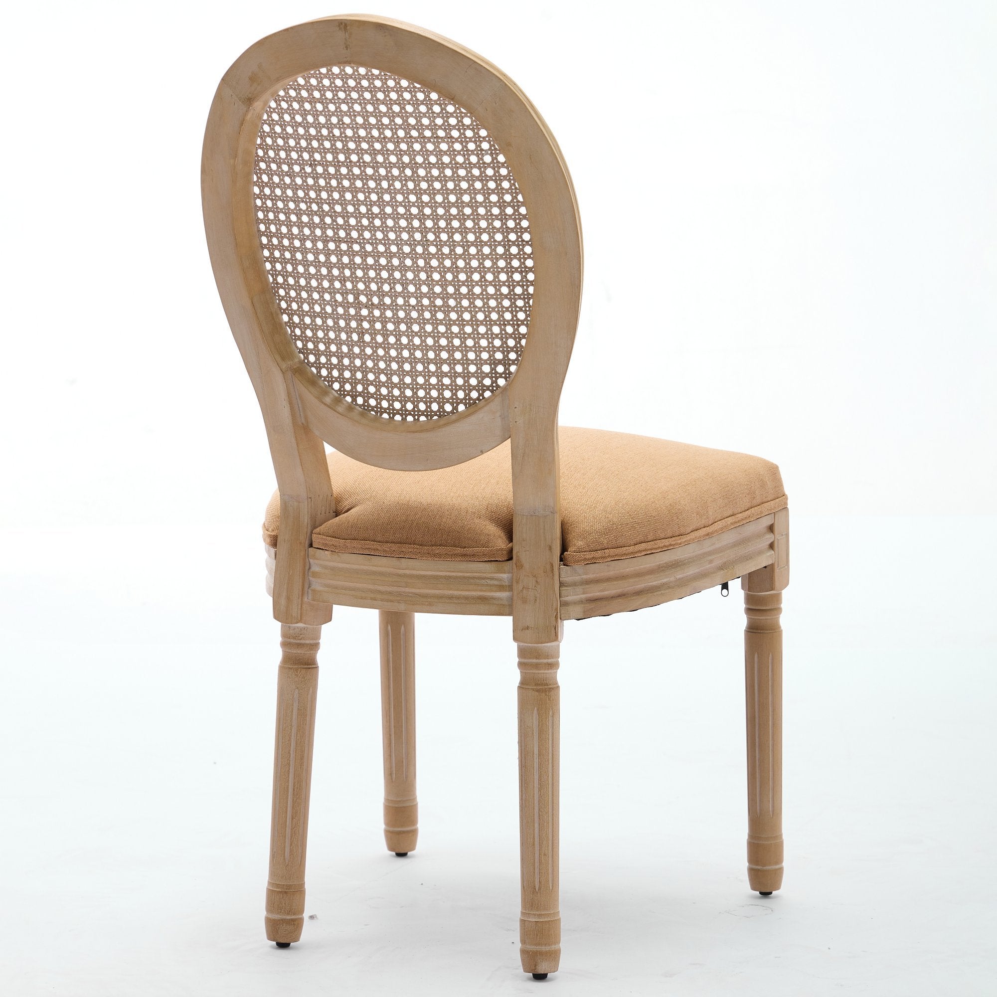 French Style Linen Fabric Rattan Back Dining Chairs (Set of 2)