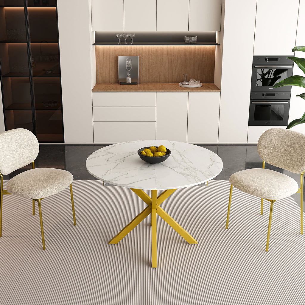Modern Solid Wood Veneer Retractable Dining Table