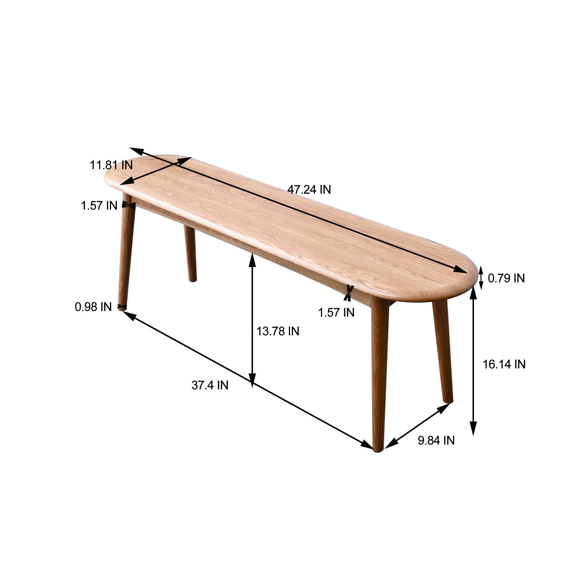 Natural Oak Wood Dining Bench Table Bench with Half-Round Design